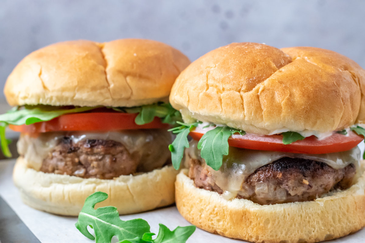 Pan Turkey Burgers on a baking sheet.