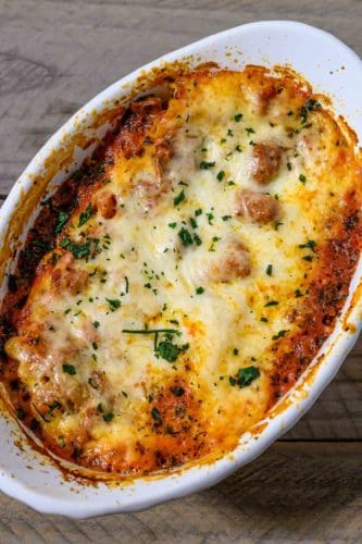 Lasagna No Boil Noodles in a baking dish.