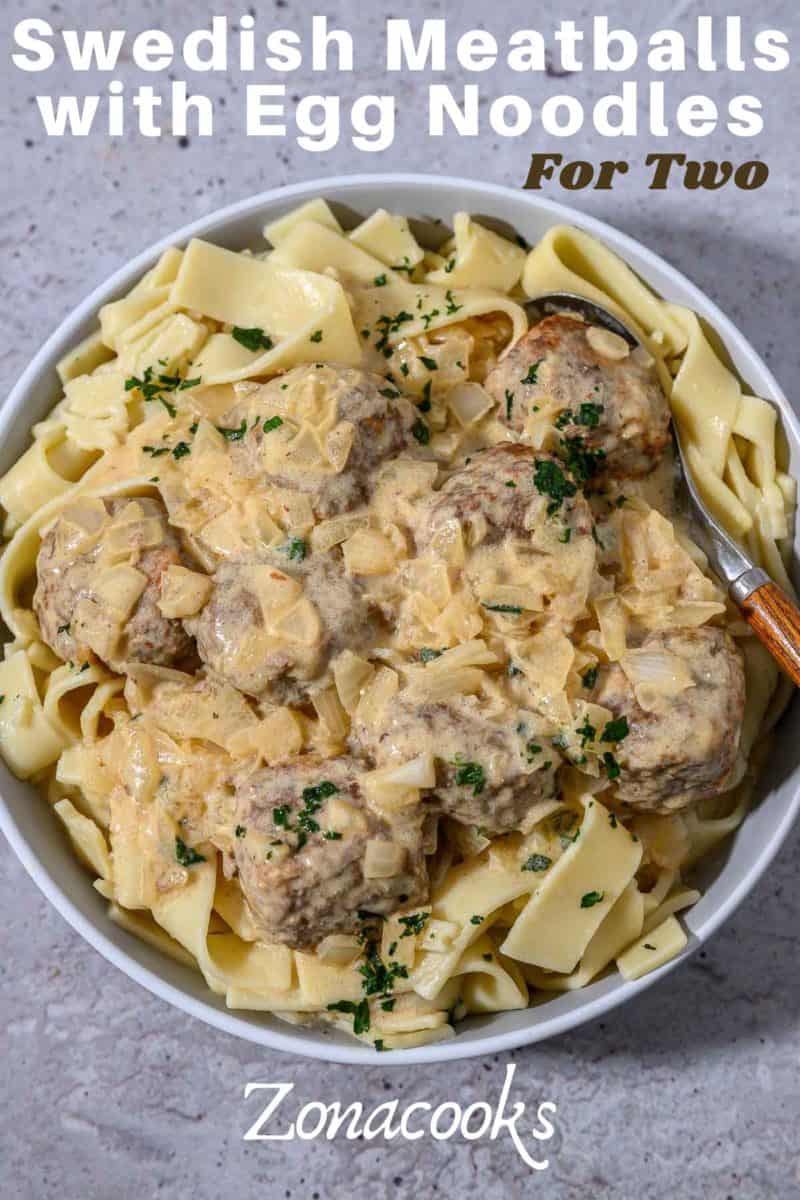Homemade Swedish Meatballs with Egg noodles Recipe in a bowl.