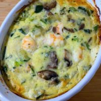 Shrimp and Zucchini Casserole in a baking dish.