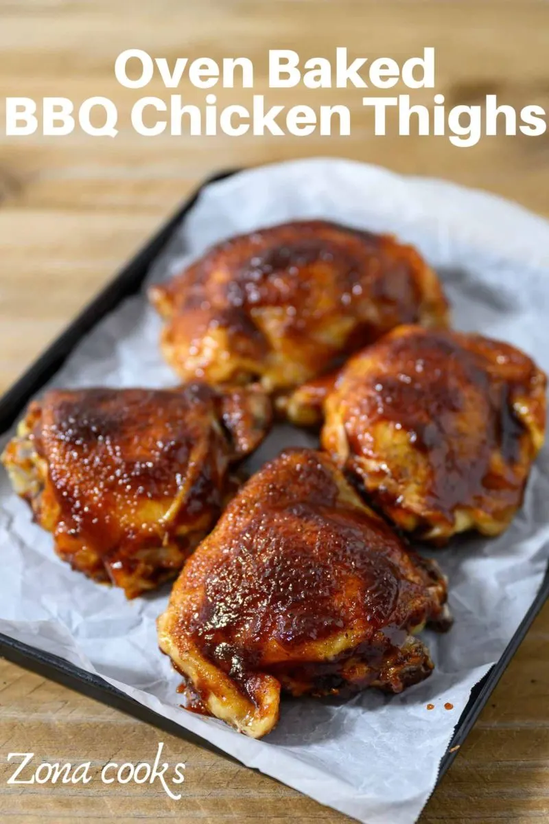 Oven BBQ Chicken Thighs on a baking sheet.