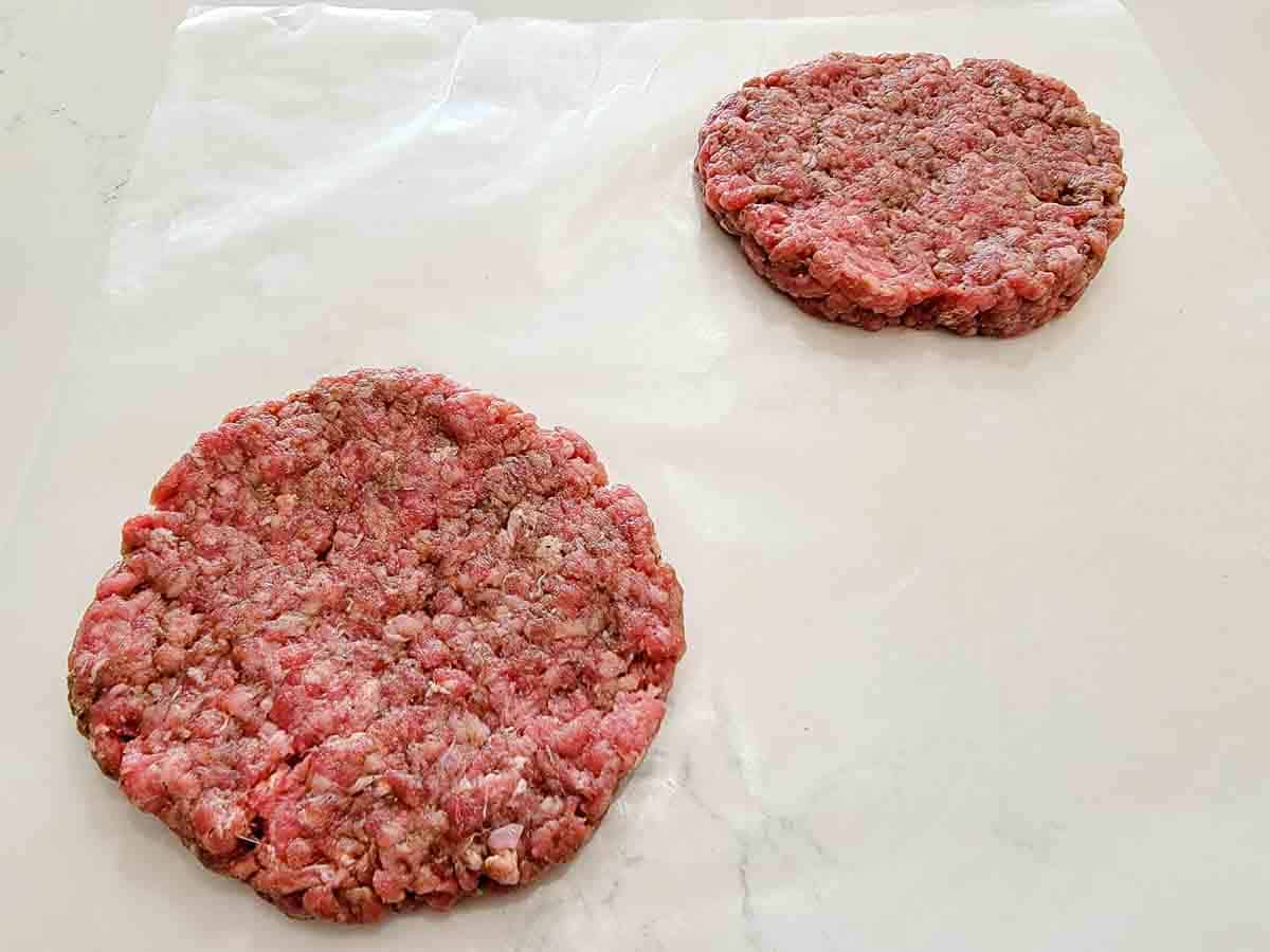 beef formed into two patties.