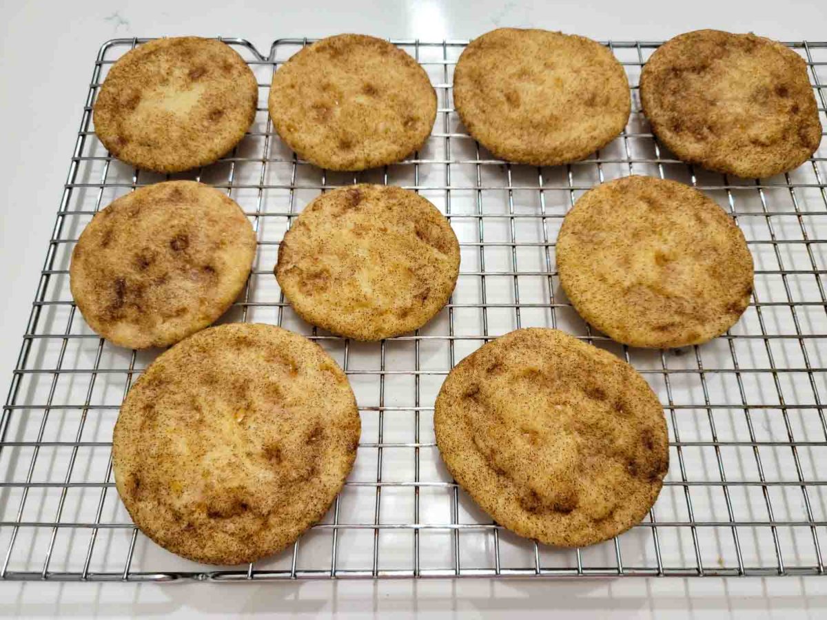 toffee cookies cooling on a wire rack.