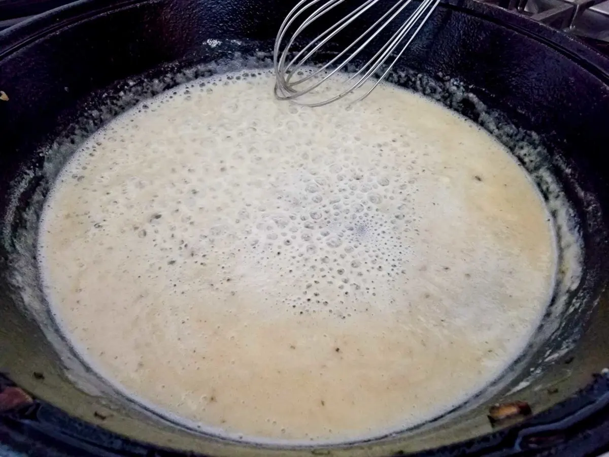 butter and flour whisked in a cast iron skillet.