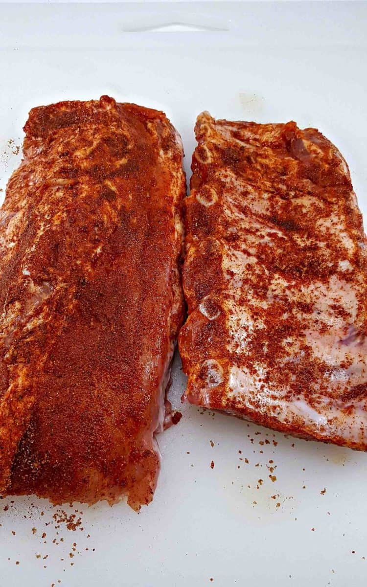 paprika, brown sugar, cayenne pepper, onion powder, salt and pepper rubbed all over baby back ribs.