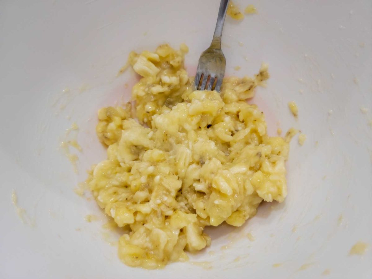 bananas mashed in a bowl.