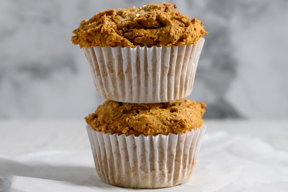 2 Three Ingredient Pumpkin Muffins in a stack.