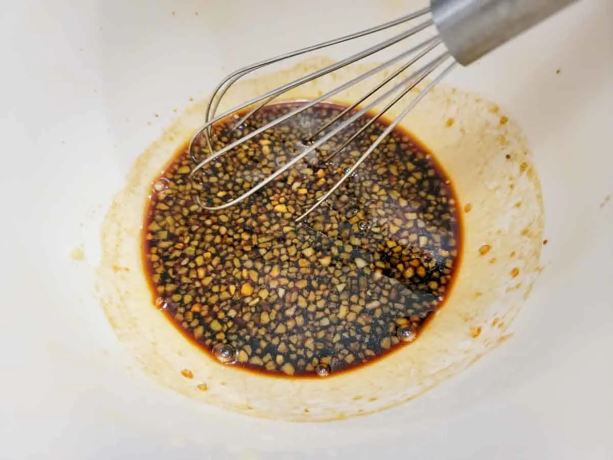 stir fry sauce whisked in a bowl.