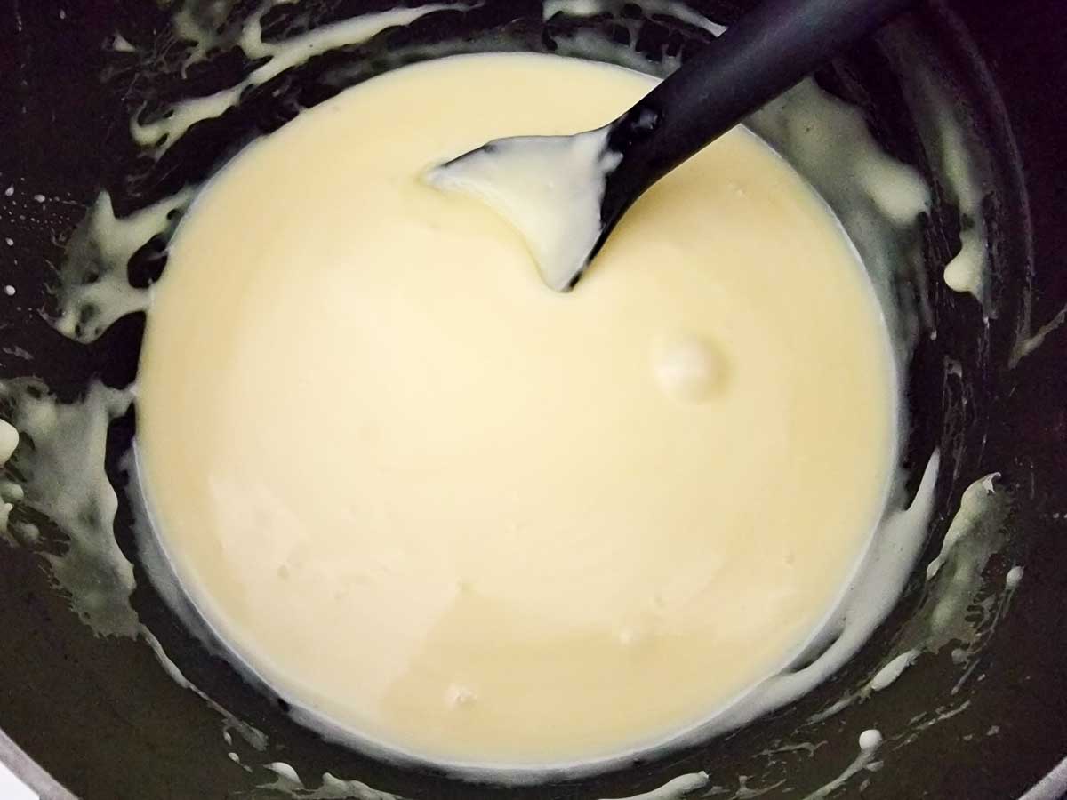 white American cheese and the whole milk in a medium saucepan.