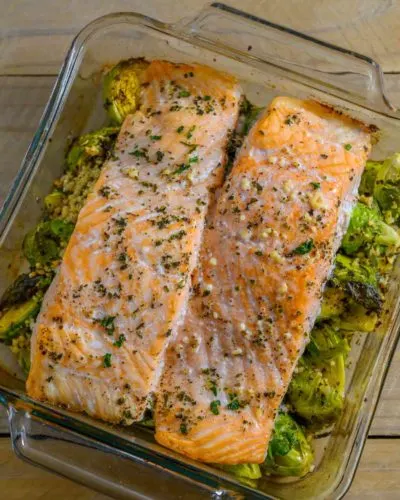 Baked Salmon and Brussels Sprouts