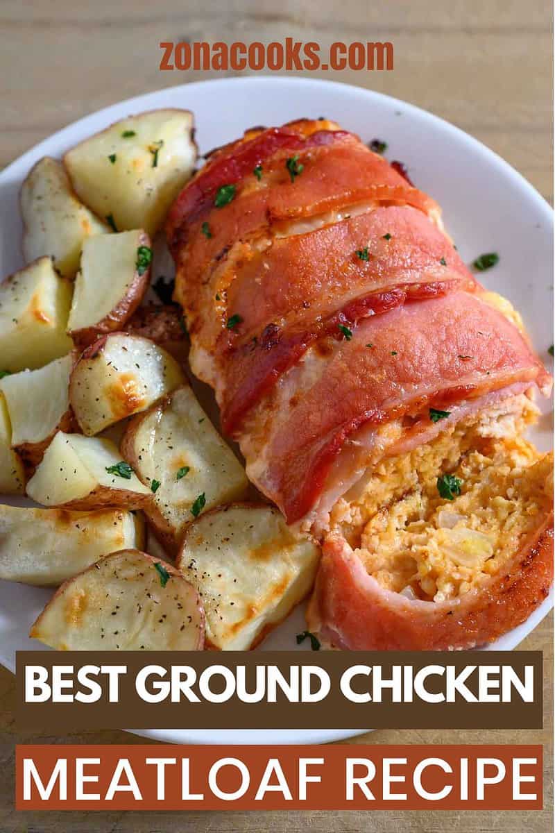Best Ground Chicken Meatloaf Recipe and potatoes on a plate.