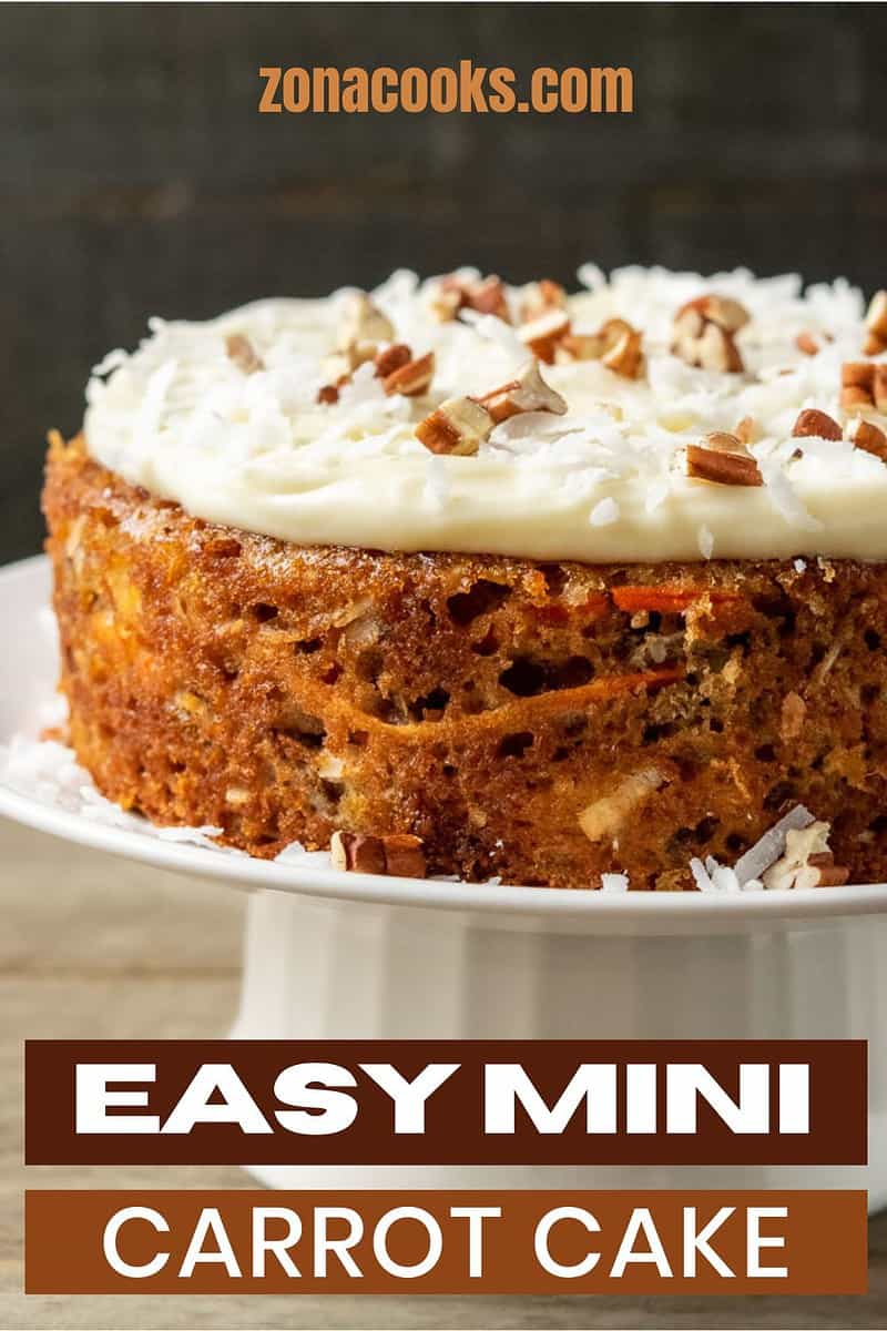 Easy Mini Carrot Cake on a cake plate.