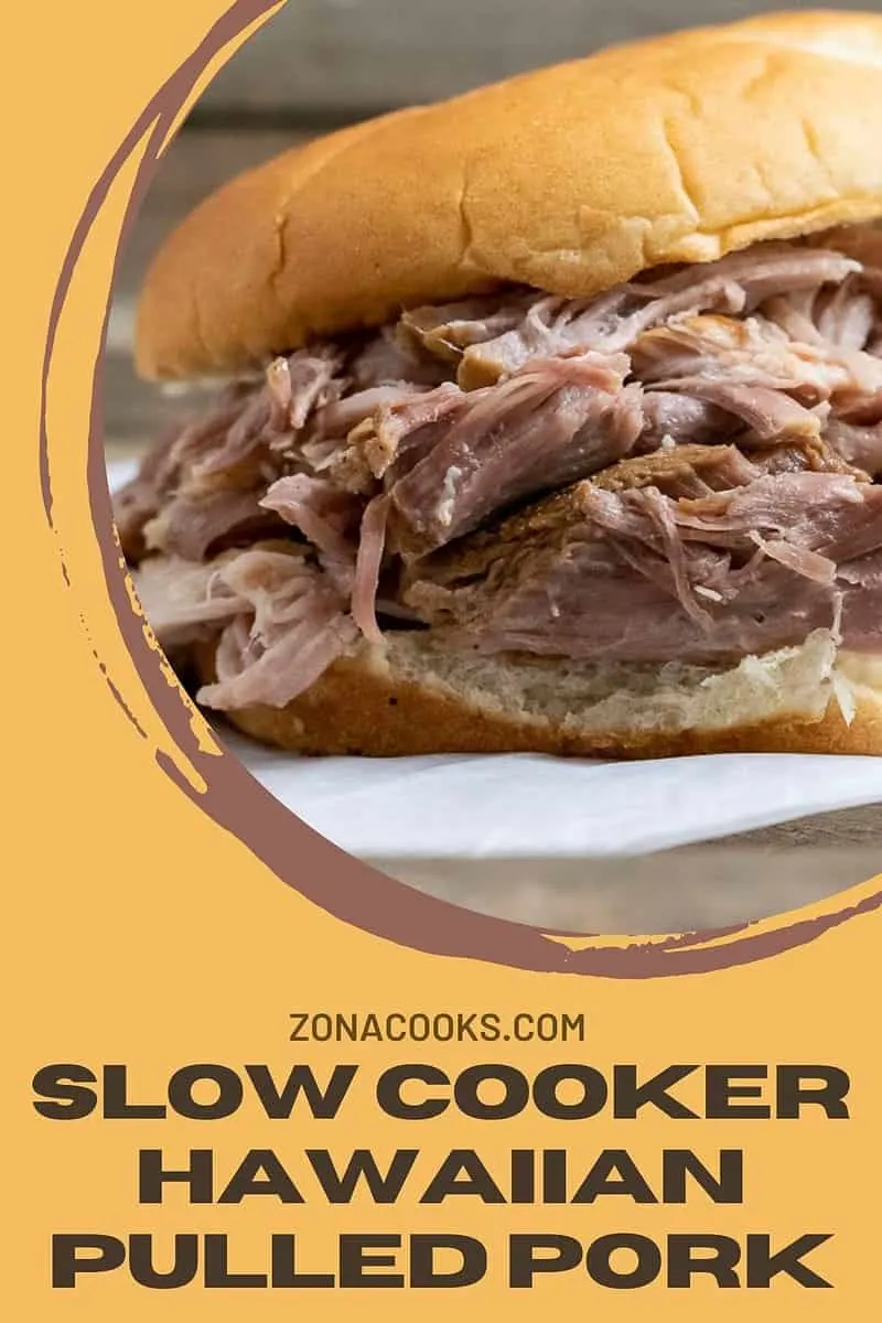 Slow Cooker Hawaiian Pulled Pork piled high on a bun.