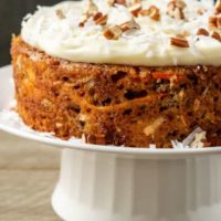 Carrot Cake on a cake stand.