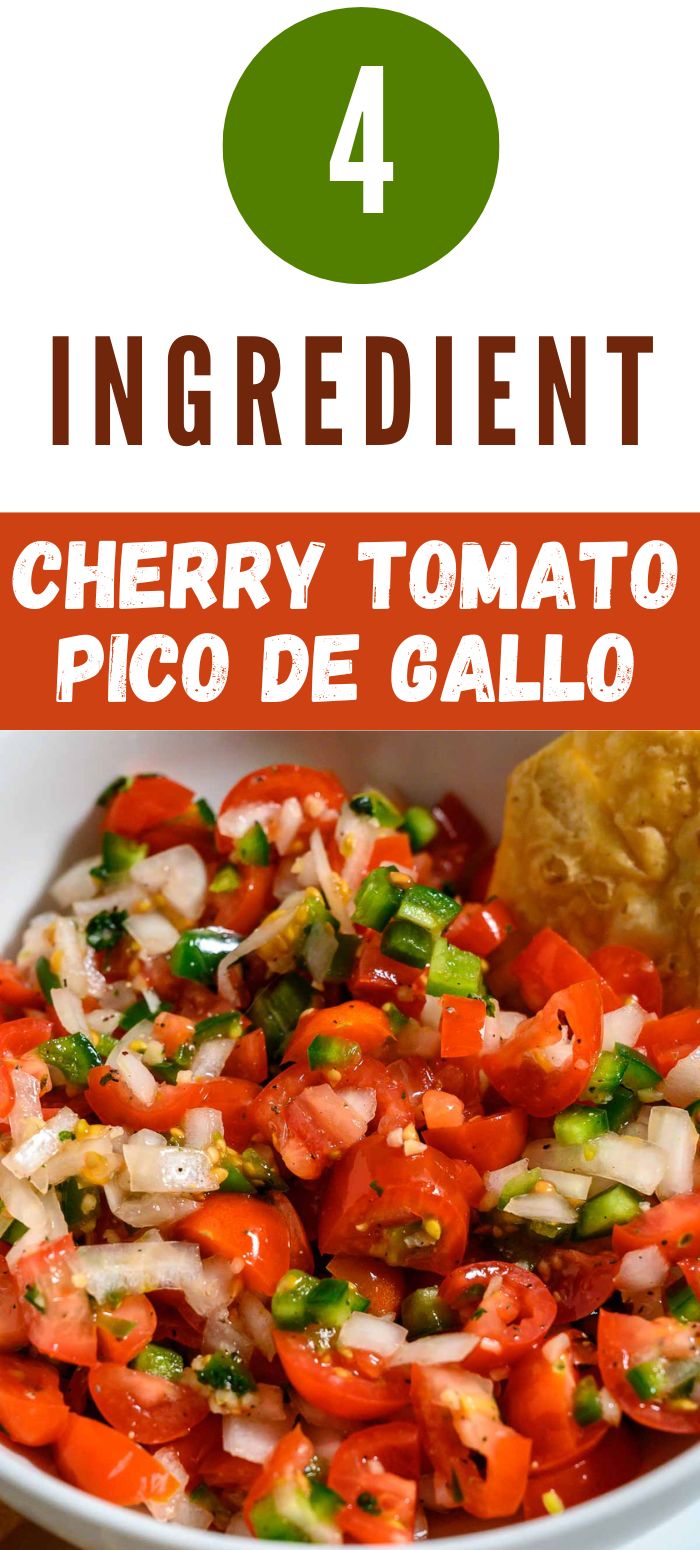 4 ingredient cheery tomato pico de gallo in a bowl.