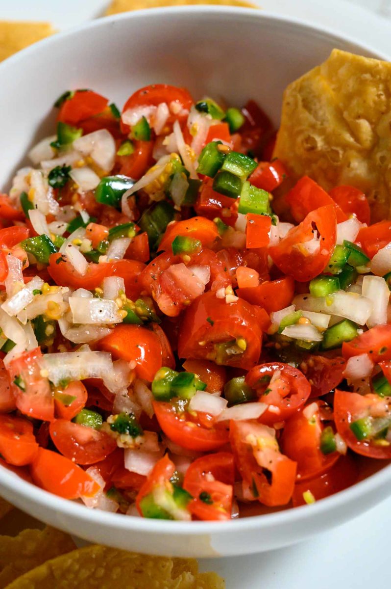 4 Ingredient Cherry Tomato Pico De Gallo in a bowl.
