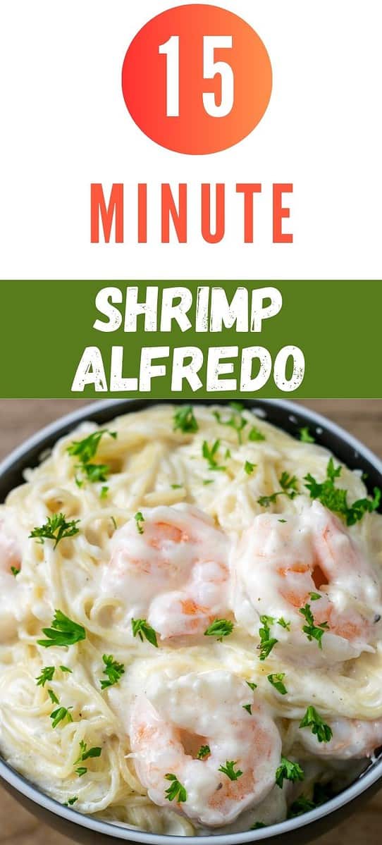 15 Minute Shrimp Alfredo in a bowl.