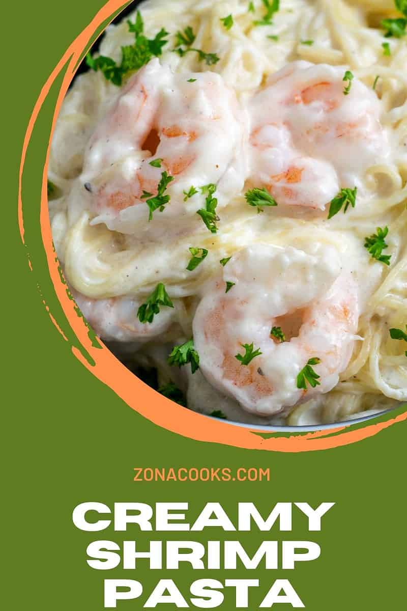 Creamy Shrimp Pasta in a bowl.