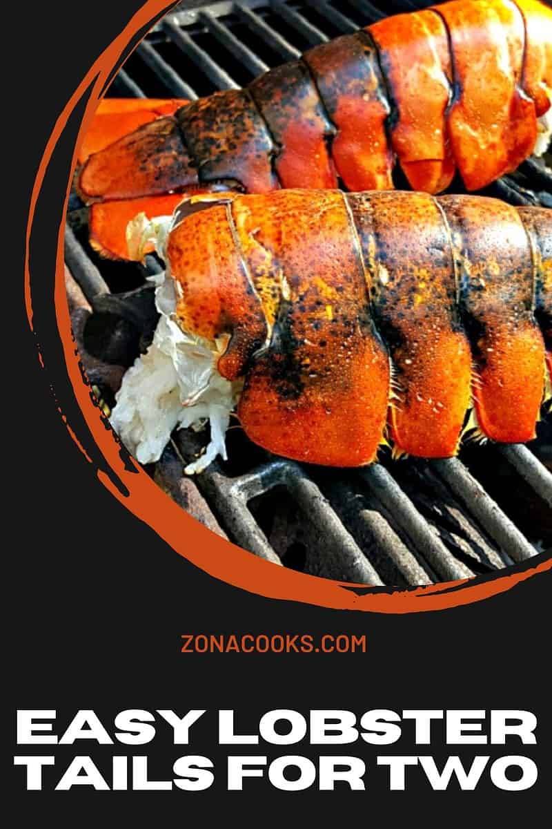 Easy Lobster Tails for Two cooking on a grill.