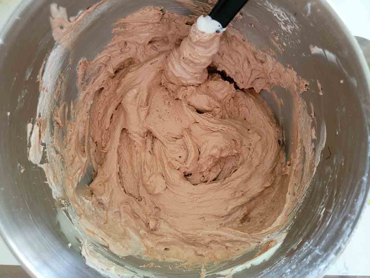 chocolate mousse filling mixed in a bowl.