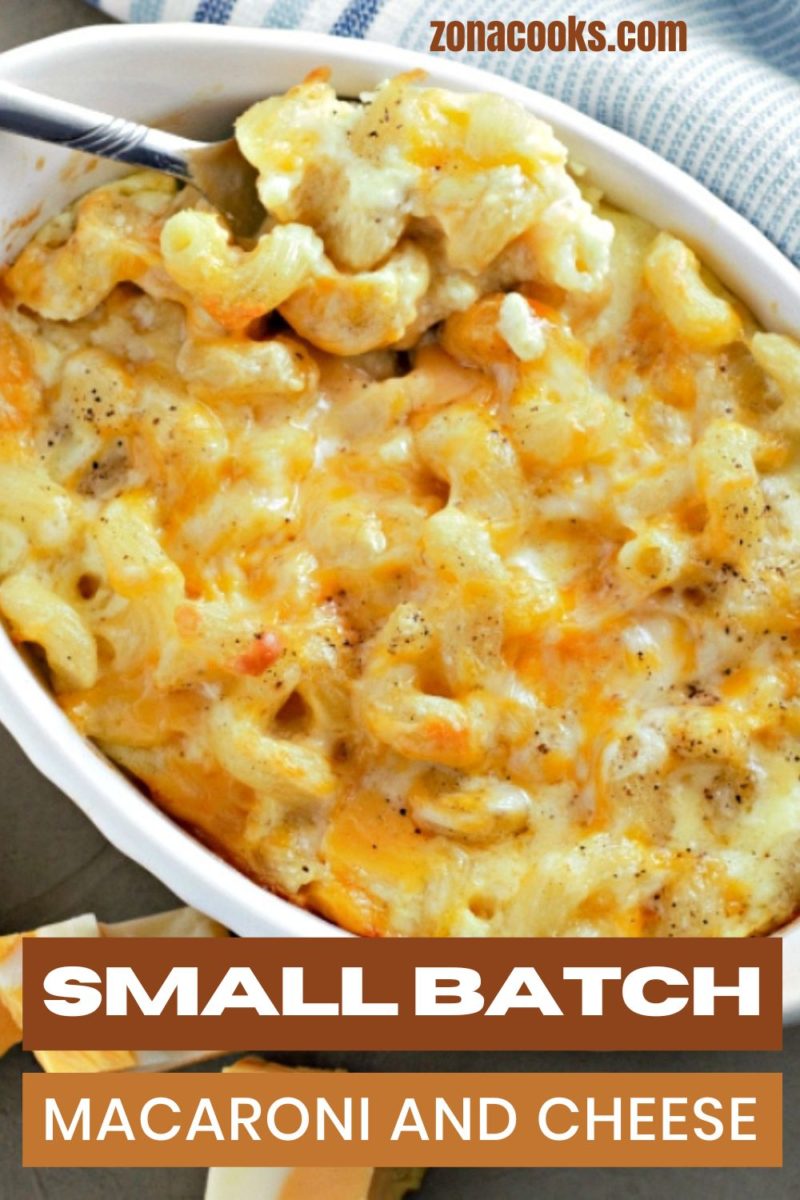 Small Batch Macaroni and Cheese in a baking dish.