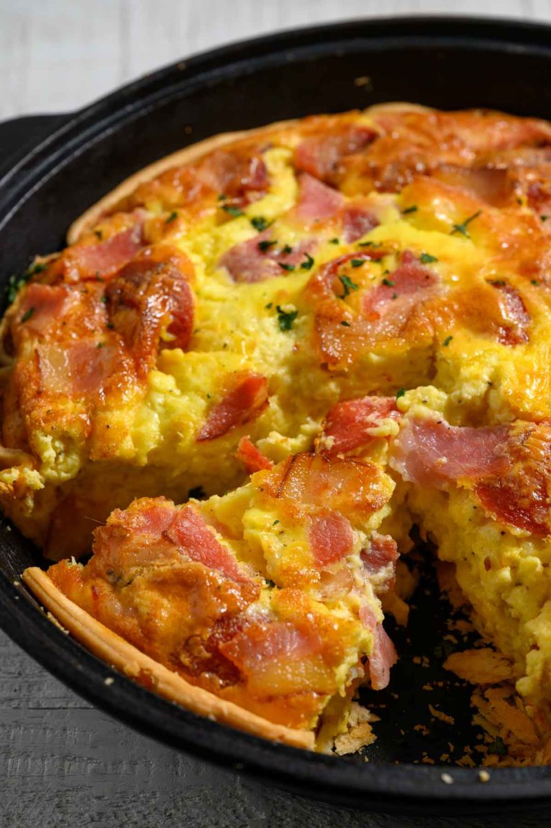 Cast Iron Quiche in a skillet.