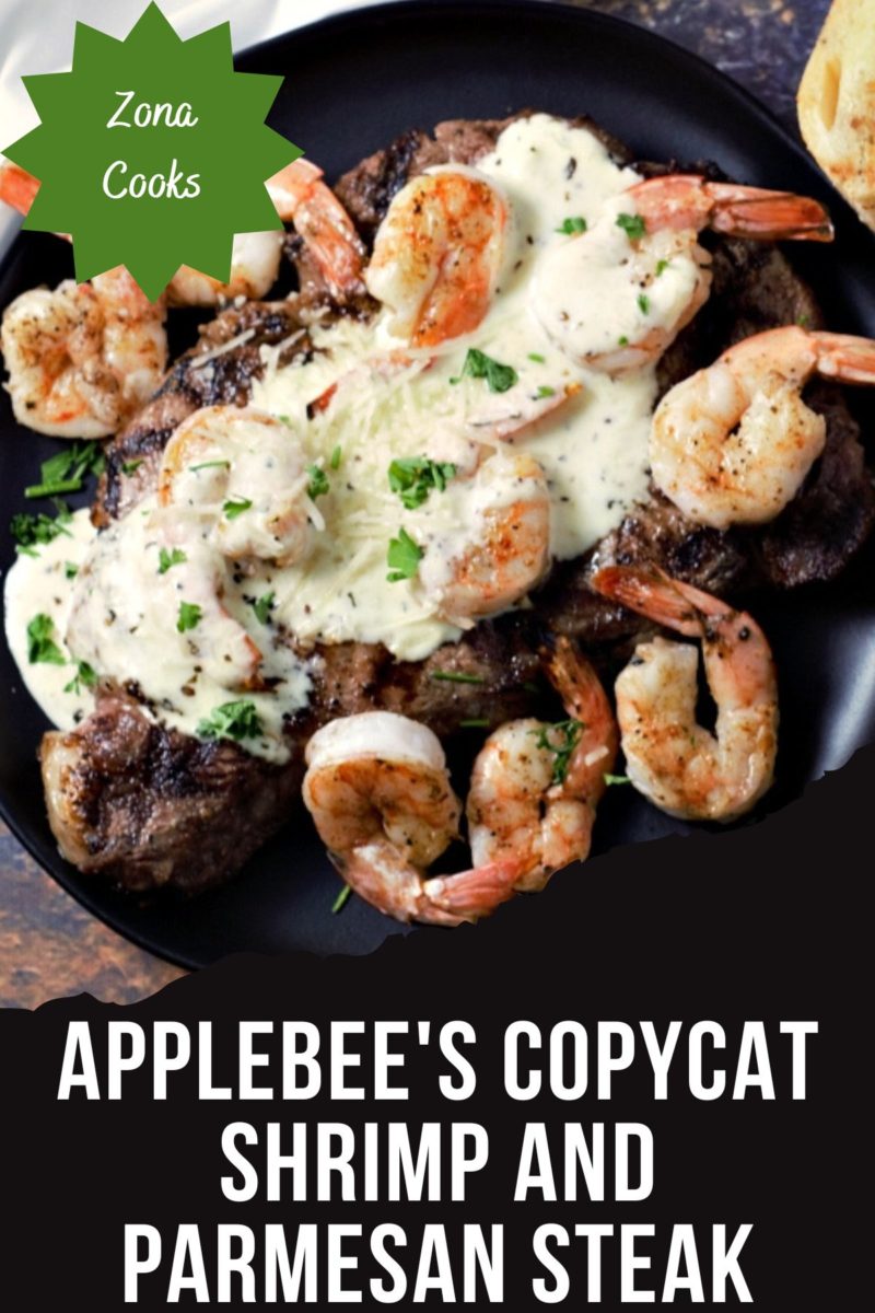 Applebee's Copycat Shrimp and Parmesan Steak on a plate.