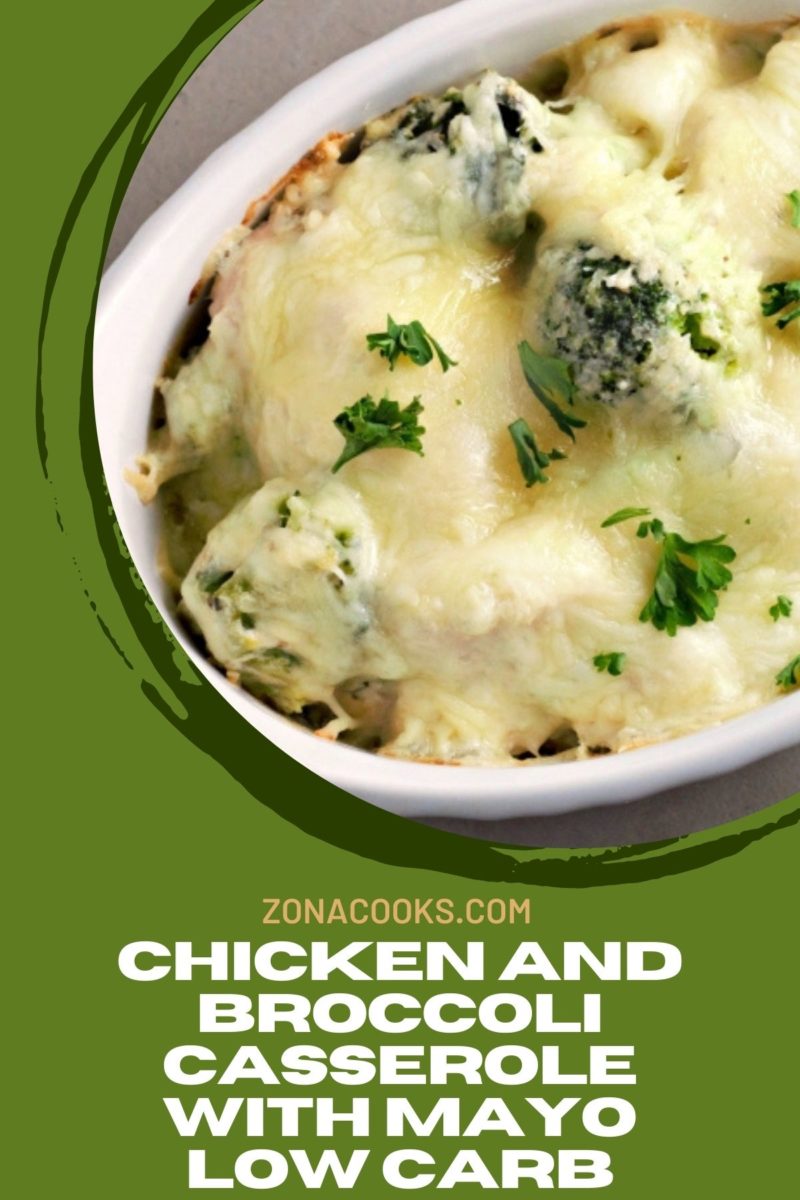 Chicken and Broccoli Casserole with Mayo in a dish.