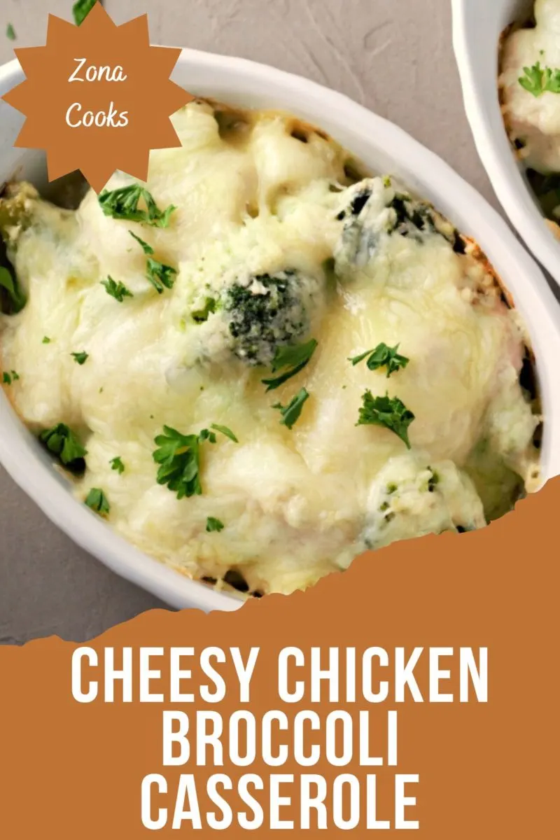 Cheesy Chicken Broccoli Casserole in a dish.