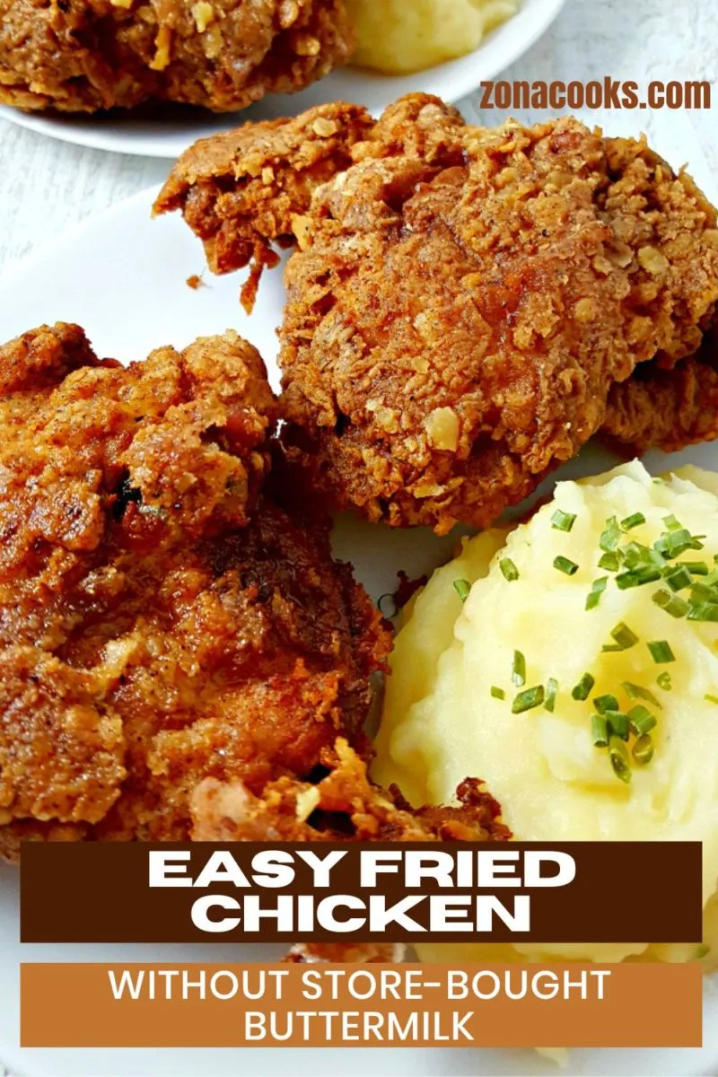 Easy Fried Chicken without Buttermilk on a plate. with mashed potatoes.