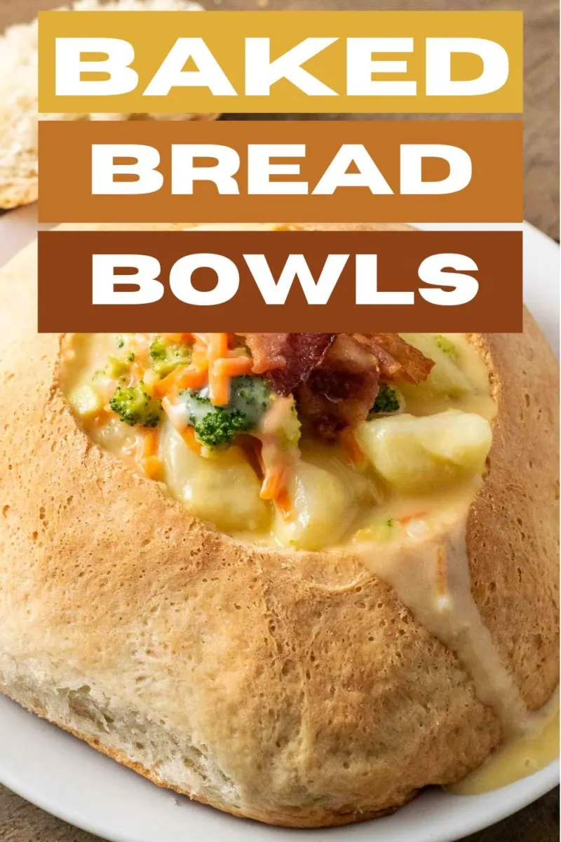 Baked Bread Bowl filled with soup.