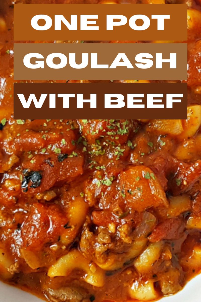 One Pot Goulash with Beef in a bowl.