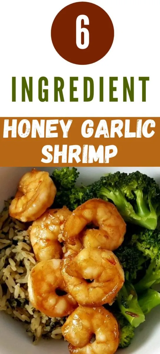 6 Ingredient Honey Garlic Shrimp over rice and broccoli.