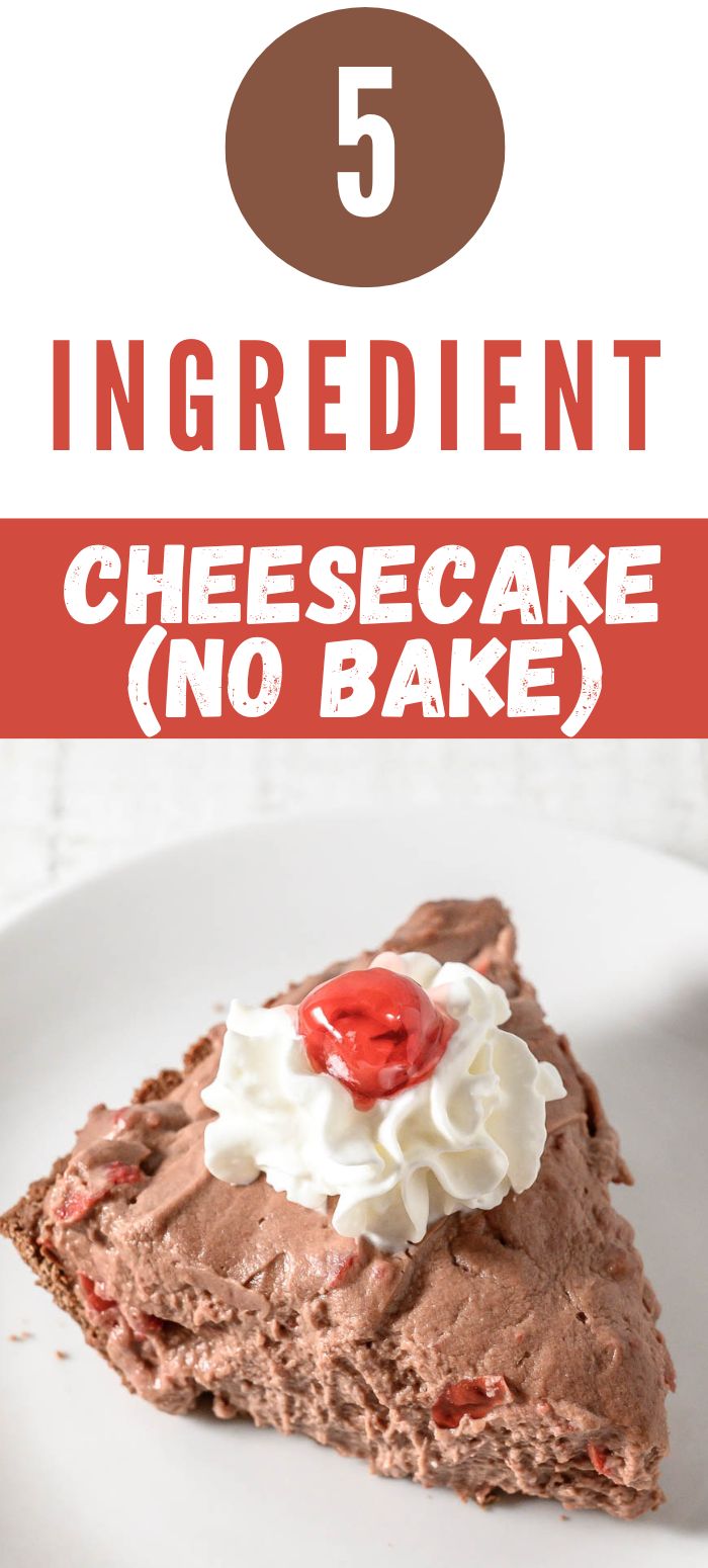 5 ingredient no-bake cheesecake slice on a plate.