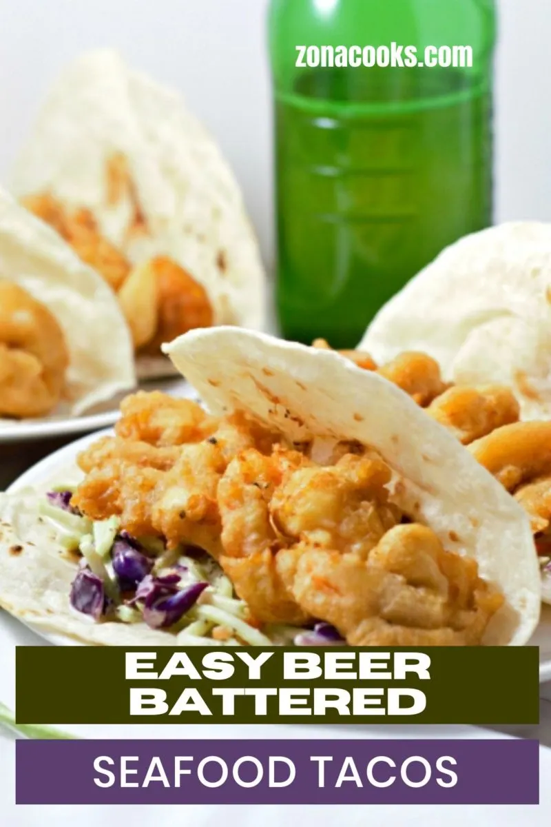 Easy Beer Battered Seafood Tacos on a plate.
