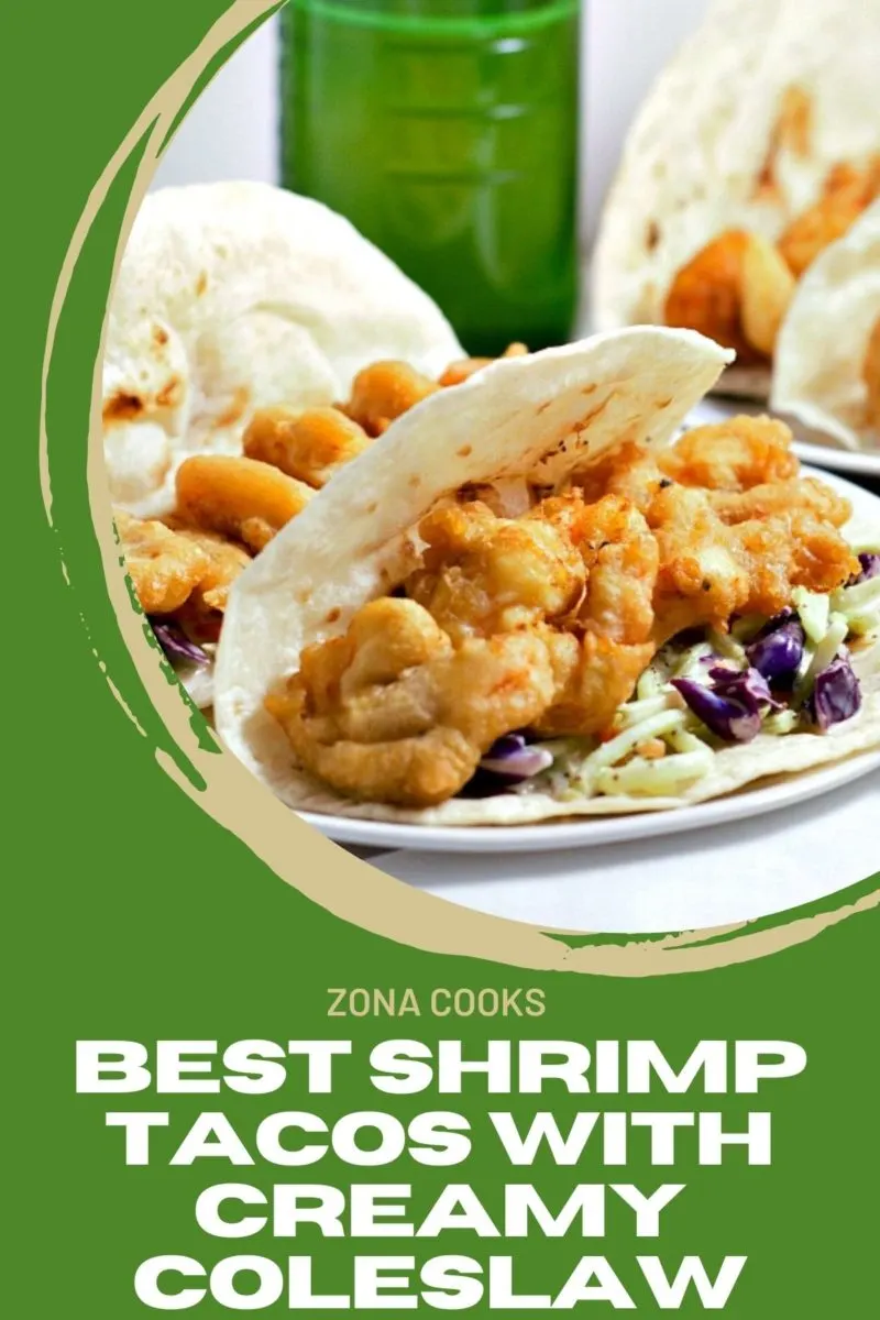 Best Shrimp Tacos with Creamy Coleslaw on a plate.