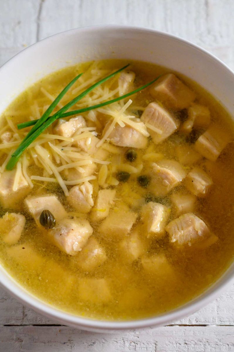 Chicken Piccata Soup in a bowl.