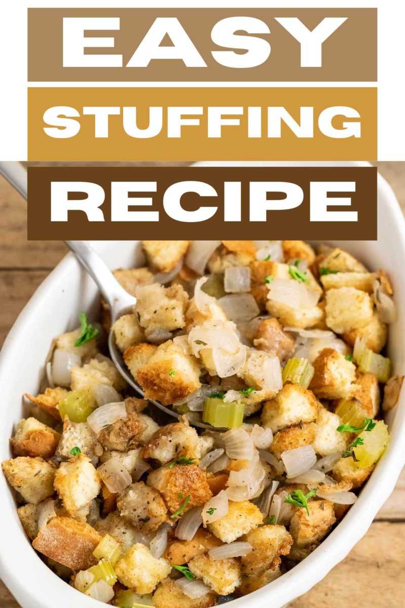 Easy Stuffing in a baking dish.