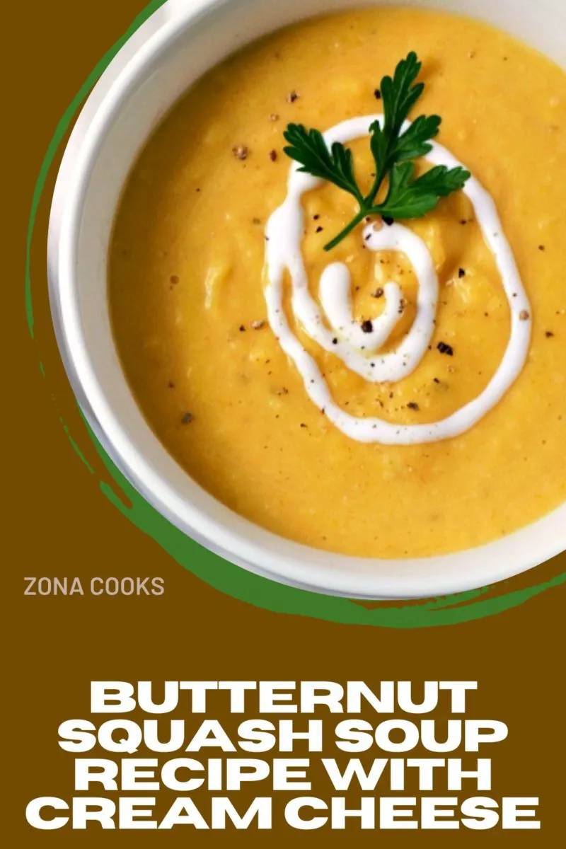 Butternut Squash Soup Recipe with Cream Cheese in a bowl.