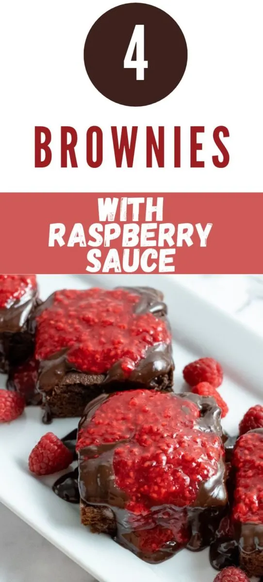Brownies with Raspberry Sauce on a plate.