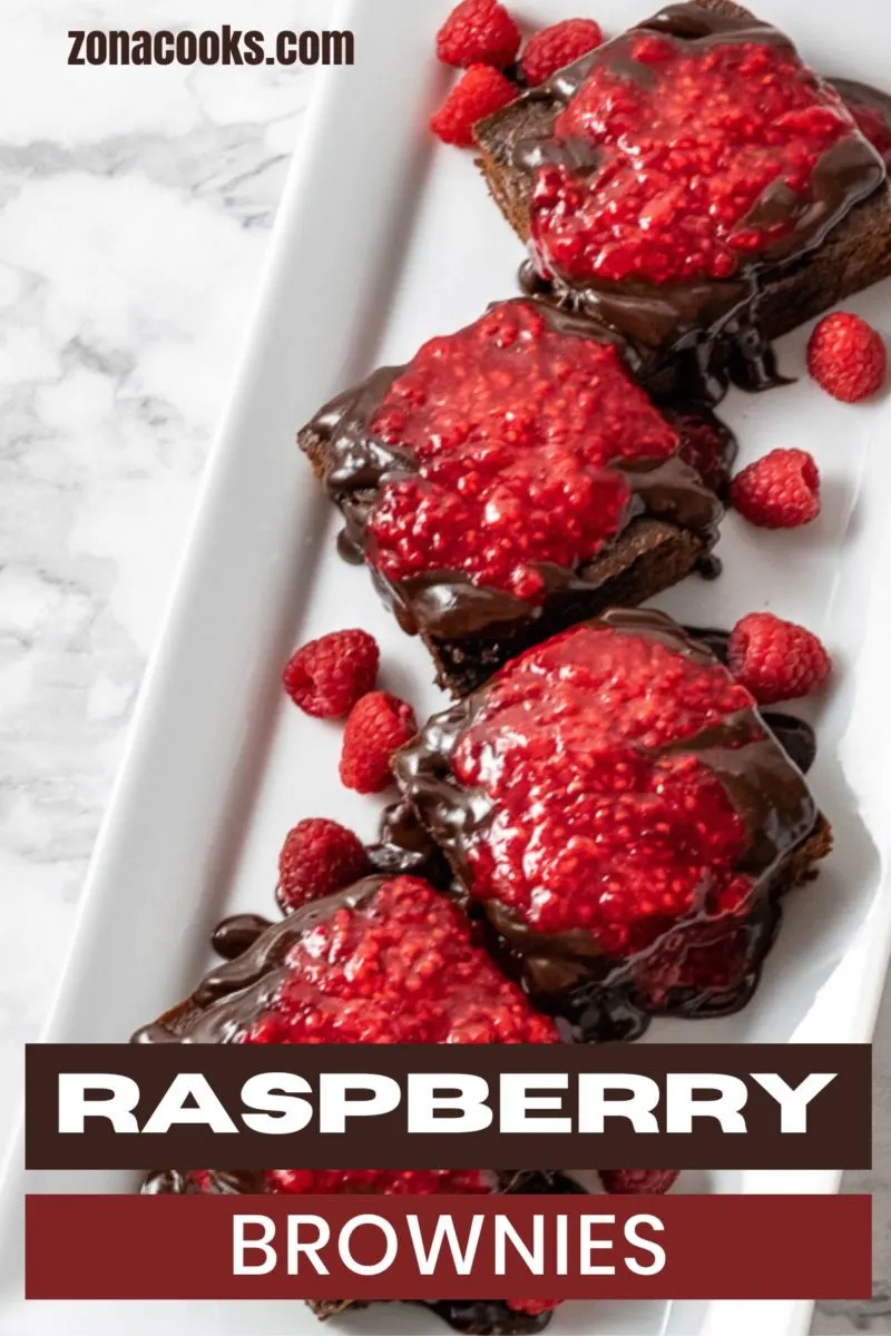 Raspberry Brownies on a plate.