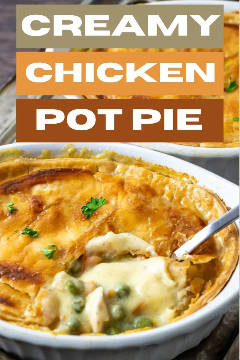 Creamy Chicken Pot Pie with a spoon lifting some out.