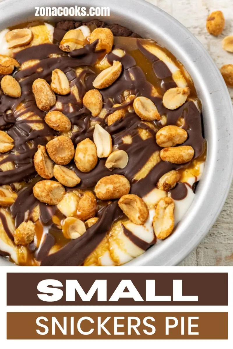 Small Snickers Pie in a small pie pan.