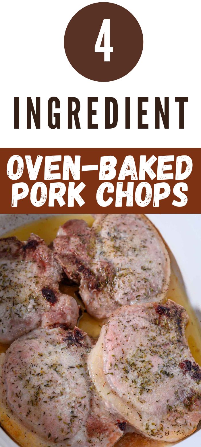 4 ingredient oven-baked pork chops in a baking dish.