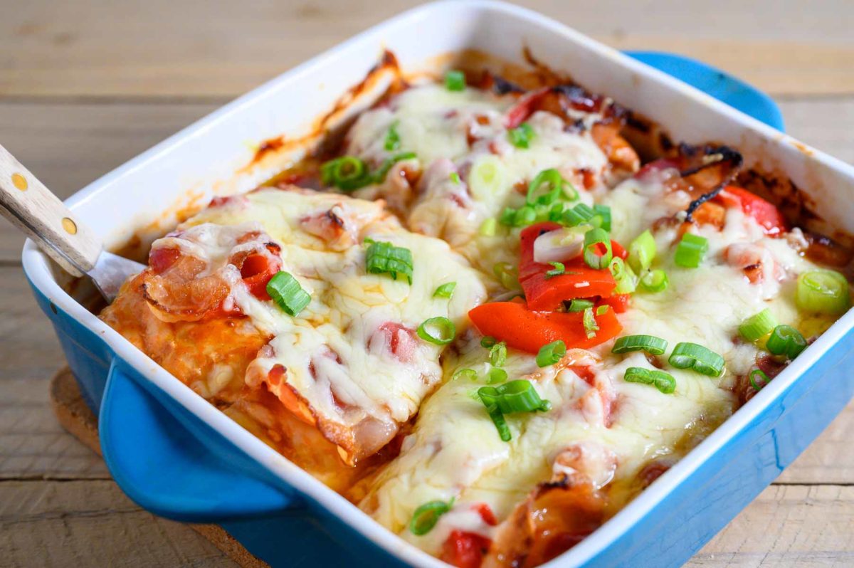 5 Ingredient Monterey Chicken Casserole in a baking dish.