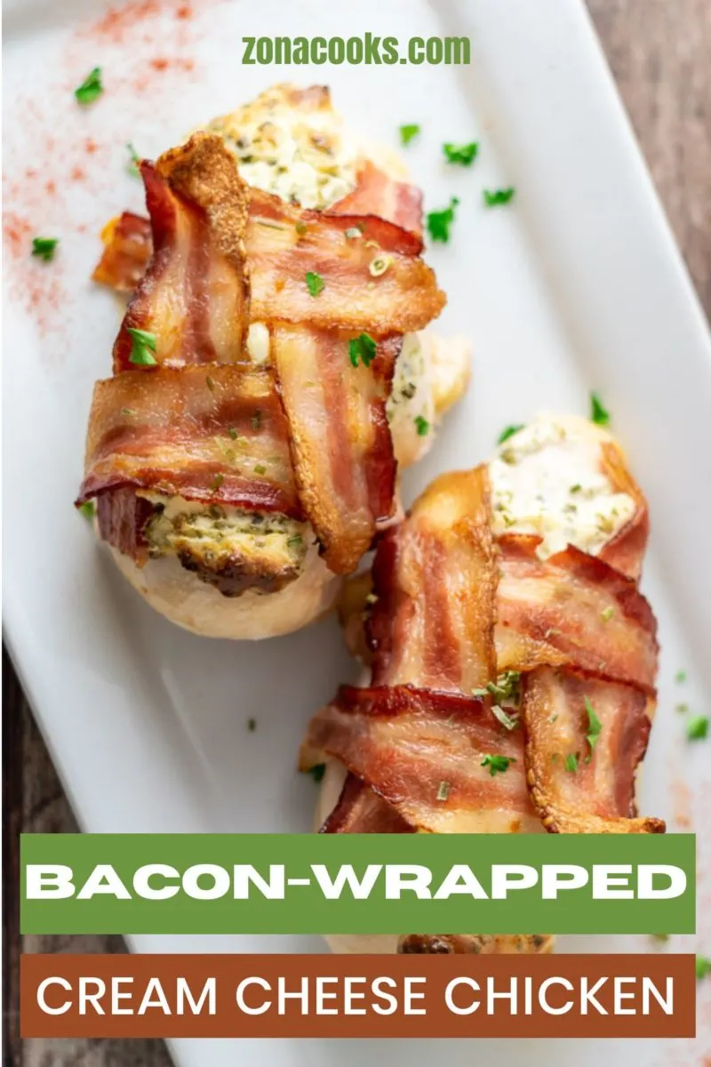 Bacon-wrapped Cream Cheese Chicken on a plate.