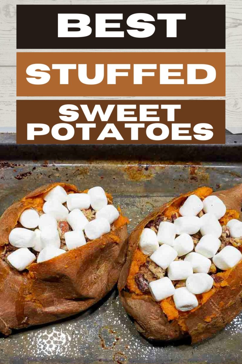 Best Stuffed Sweet Potatoes on a baking sheet.