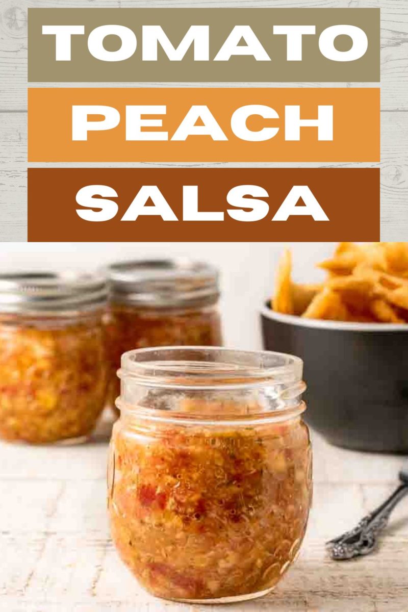 Tomato Peach Salsa in mason jars.
