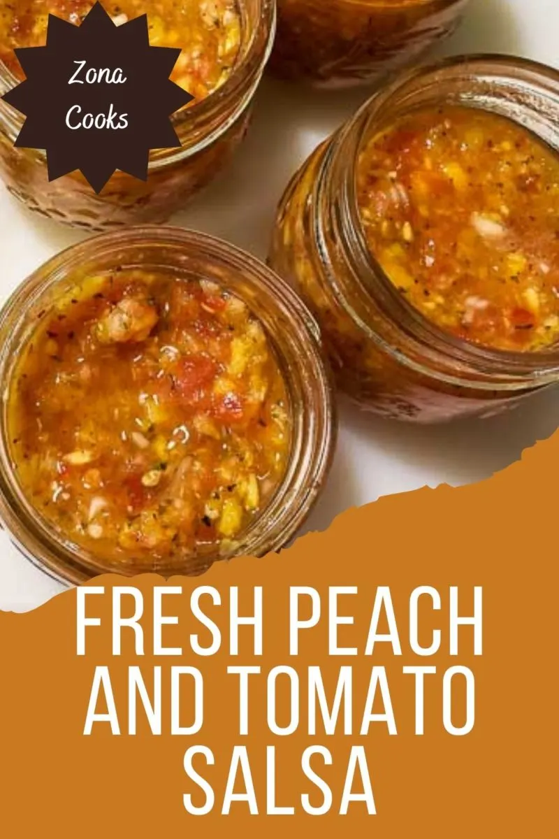 Fresh Peach and Tomato Salsa in mason jars.