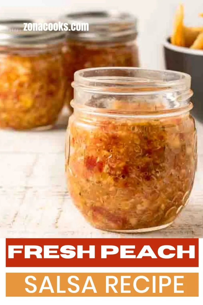 Fresh Peach Salsa in mason jars.
